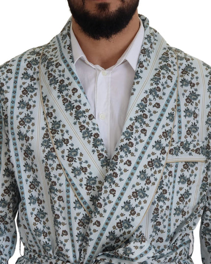 Dolce & Gabbana Blue Floral Cotton Robe Coat Jacket