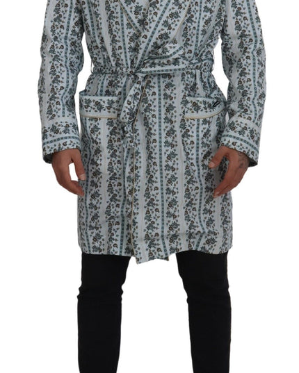 Dolce & Gabbana Blue Floral Cotton Robe Coat Jacket
