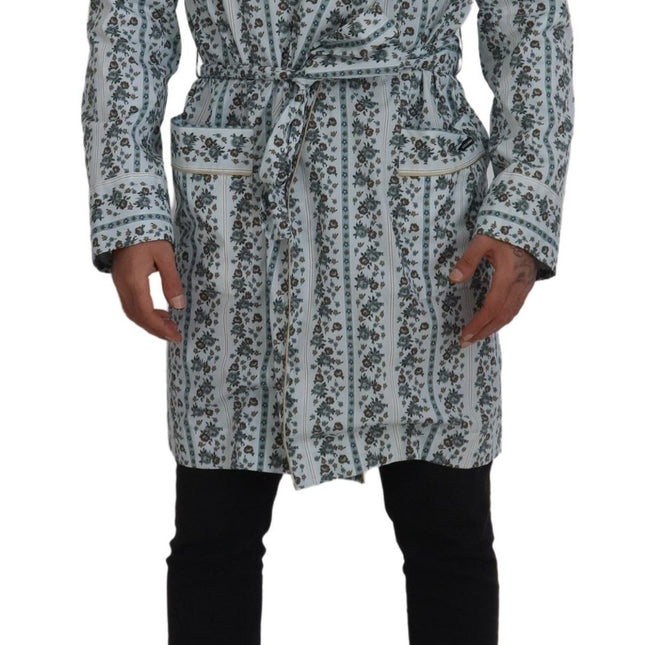 Dolce & Gabbana Blue Floral Cotton Robe Coat Jacket