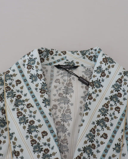 Dolce & Gabbana Blue Floral Cotton Robe Coat Jacket