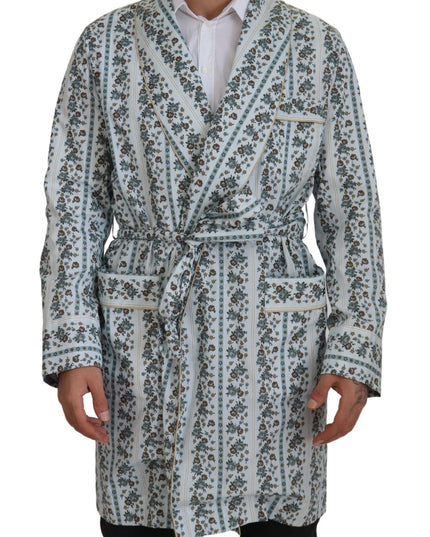 Dolce & Gabbana Blue Floral Cotton Robe Coat Jacket