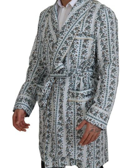 Dolce & Gabbana Blue Floral Cotton Robe Coat Jacket