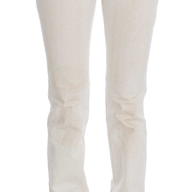 Costume National White Cotton Slim Fit Bootcut Jeans