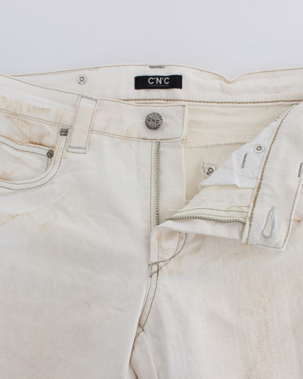 Costume National White Cotton Slim Fit Bootcut Jeans