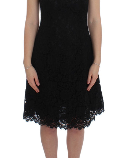 Dolce & Gabbana Black Floral Lace Shift Knee Length Dress