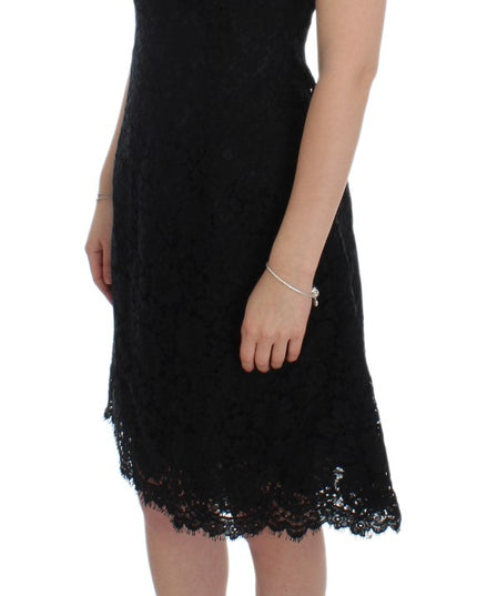 Dolce & Gabbana Black Floral Lace Shift Knee Length Dress