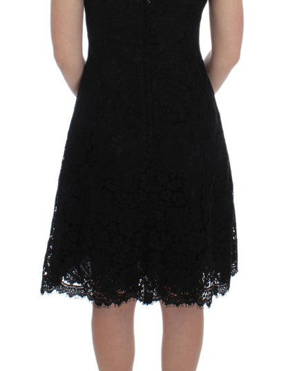Dolce & Gabbana Black Floral Lace Shift Knee Length Dress