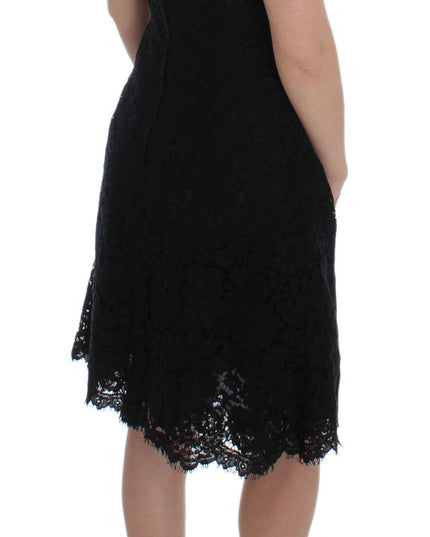 Dolce & Gabbana Black Floral Lace Shift Knee Length Dress