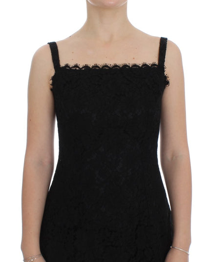Dolce & Gabbana Black Floral Lace Shift Knee Length Dress
