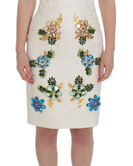 Dolce & Gabbana White Brocade Crystal Sheath Dress