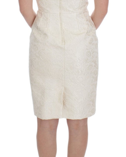 Dolce & Gabbana White Brocade Crystal Sheath Dress