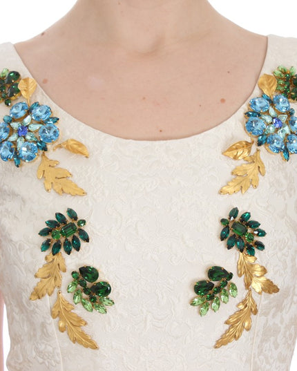 Dolce & Gabbana White Brocade Crystal Sheath Dress