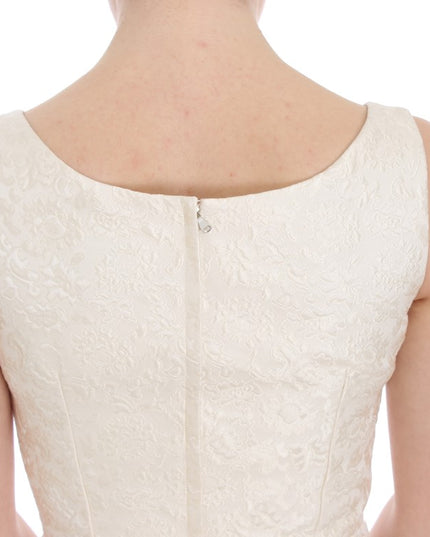 Dolce & Gabbana White Brocade Crystal Sheath Dress