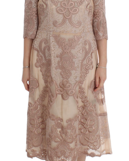 Dolce & Gabbana Pink Silk Lace Ricamo Shift Gown Dress