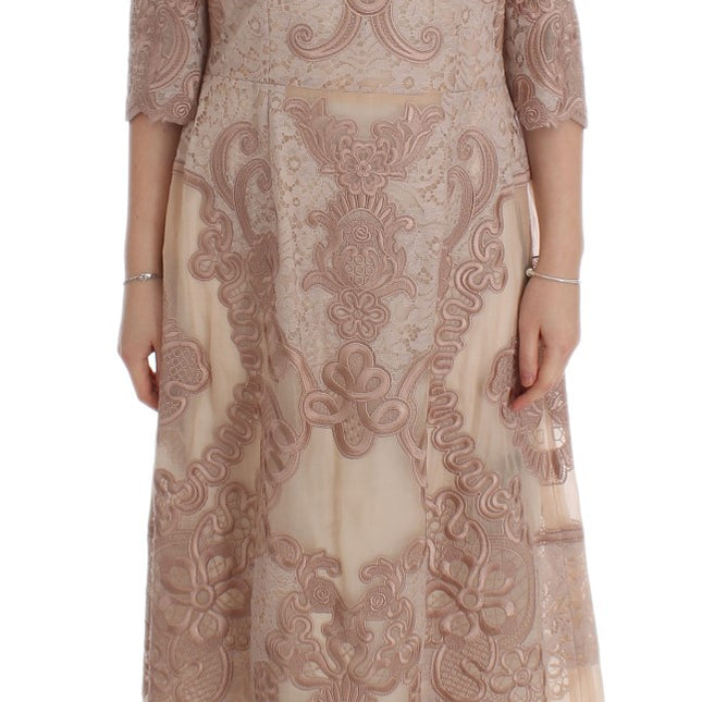 Dolce & Gabbana Pink Silk Lace Ricamo Shift Gown Dress