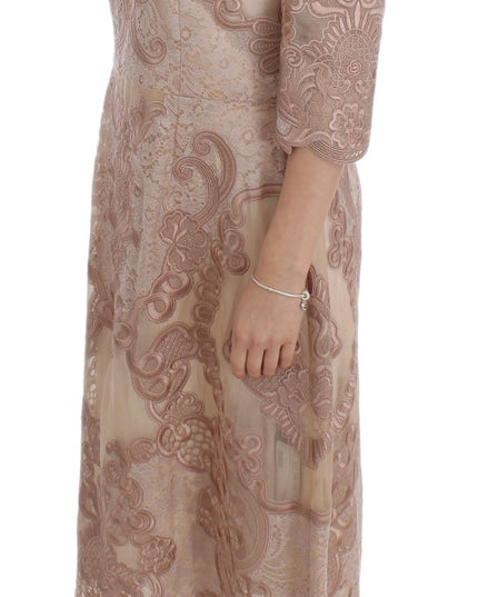 Dolce & Gabbana Pink Silk Lace Ricamo Shift Gown Dress
