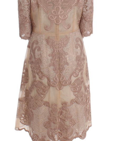 Dolce & Gabbana Pink Silk Lace Ricamo Shift Gown Dress