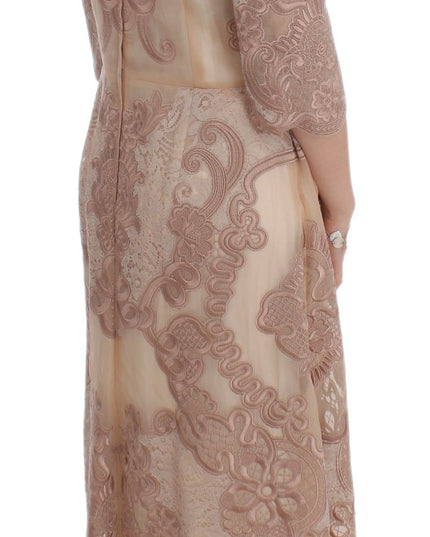 Dolce & Gabbana Pink Silk Lace Ricamo Shift Gown Dress