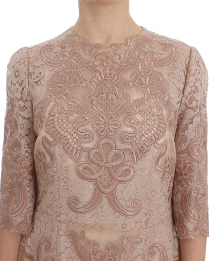 Dolce & Gabbana Pink Silk Lace Ricamo Shift Gown Dress