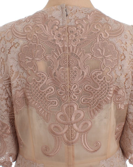 Dolce & Gabbana Pink Silk Lace Ricamo Shift Gown Dress