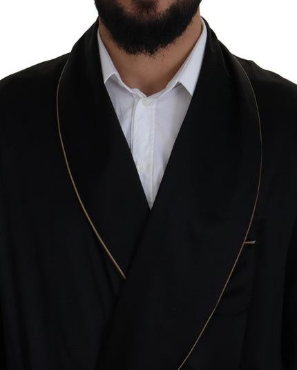 Dolce & Gabbana Black 100% Silk Robe Coat Wrap  Jacket