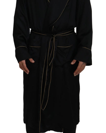 Dolce & Gabbana Black 100% Silk Robe Coat Wrap  Jacket