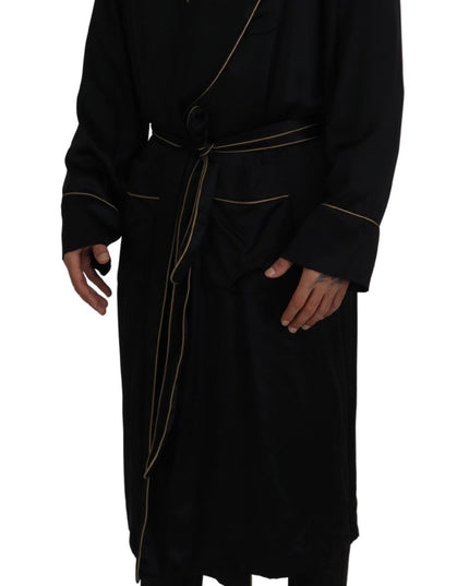 Dolce & Gabbana Black 100% Silk Robe Coat Wrap  Jacket
