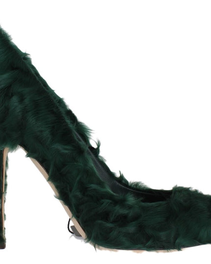 Dolce & Gabbana Green Xiangao Lamb Fur Leather Pumps
