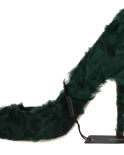 Dolce & Gabbana Green Xiangao Lamb Fur Leather Pumps