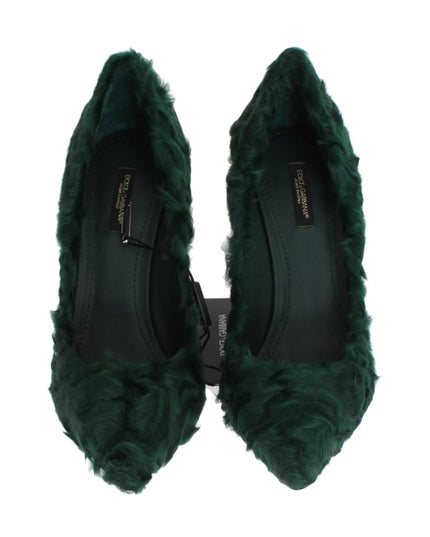 Dolce & Gabbana Green Xiangao Lamb Fur Leather Pumps