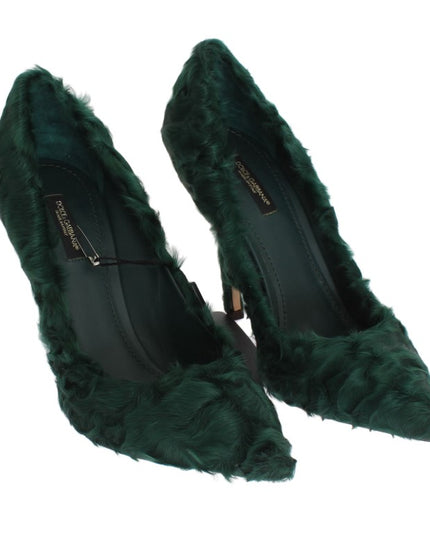 Dolce & Gabbana Green Xiangao Lamb Fur Leather Pumps