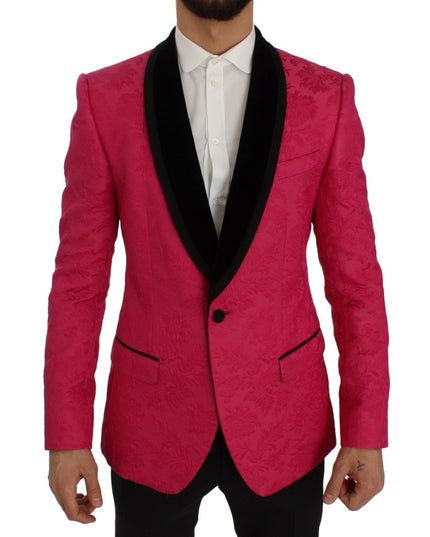 Dolce & Gabbana Pink Floral Brocade Slim Blazer Jacket