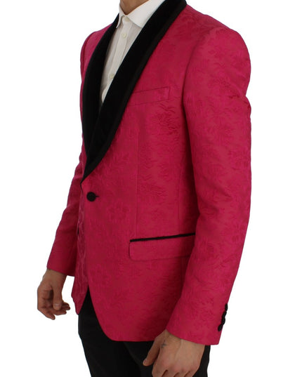 Dolce & Gabbana Pink Floral Brocade Slim Blazer Jacket