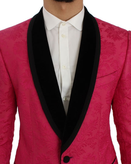 Dolce & Gabbana Pink Floral Brocade Slim Blazer Jacket