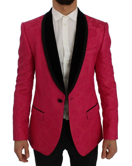Dolce & Gabbana Pink Floral Brocade Slim Blazer Jacket