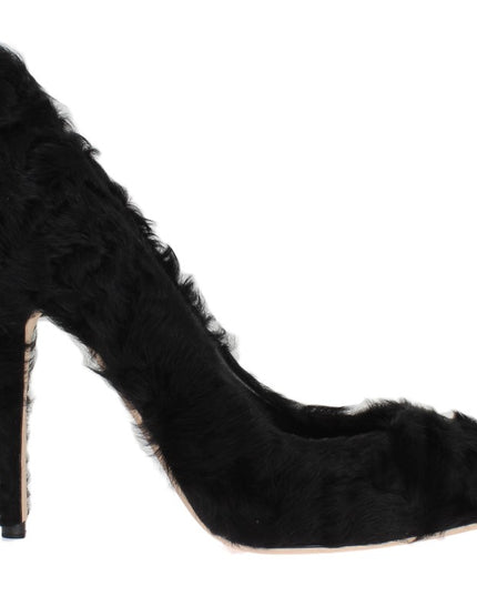 Dolce & Gabbana Black Xiangao Lamb Fur Leather Pumps