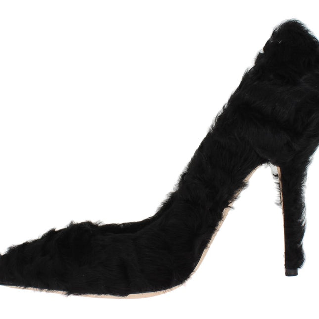 Dolce & Gabbana Black Xiangao Lamb Fur Leather Pumps