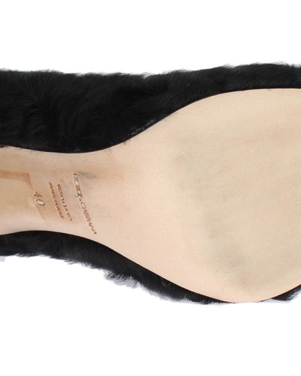Dolce & Gabbana Black Xiangao Lamb Fur Leather Pumps