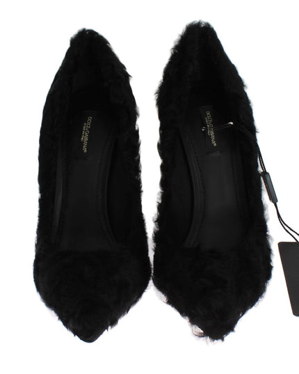 Dolce & Gabbana Black Xiangao Lamb Fur Leather Pumps
