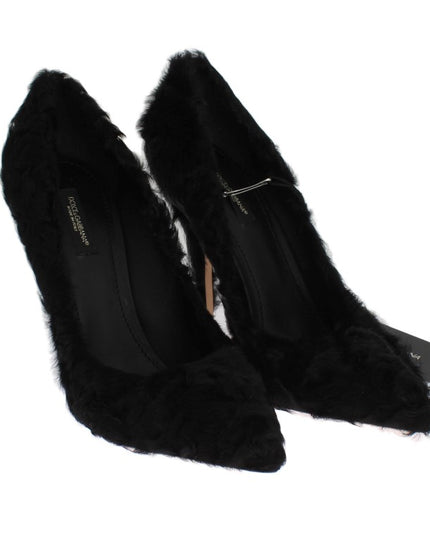 Dolce & Gabbana Black Xiangao Lamb Fur Leather Pumps