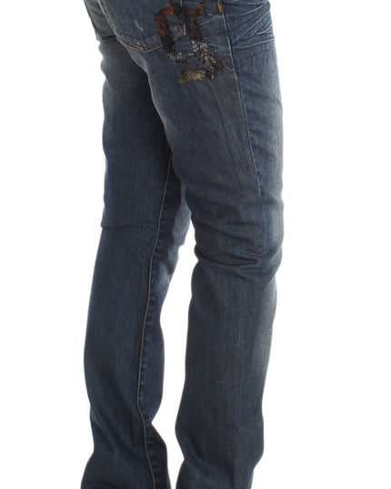 John Galliano Blue Wash Cotton Blend Slim Fit Jeans