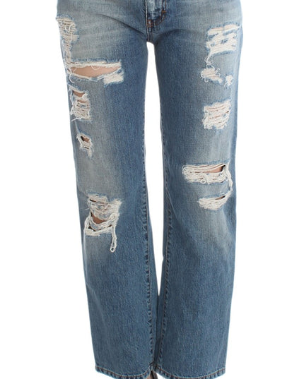 John Galliano Blue Wash Cotton Boyfriend Fit Cropped Jeans