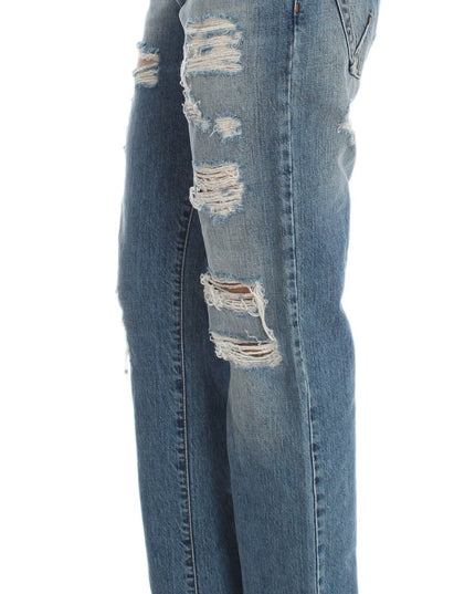 John Galliano Blue Wash Cotton Boyfriend Fit Cropped Jeans