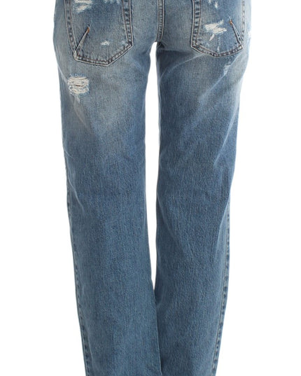 John Galliano Blue Wash Cotton Boyfriend Fit Cropped Jeans