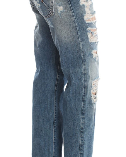 John Galliano Blue Wash Cotton Boyfriend Fit Cropped Jeans