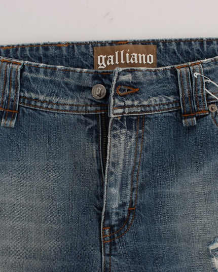 John Galliano Blue Wash Cotton Boyfriend Fit Cropped Jeans