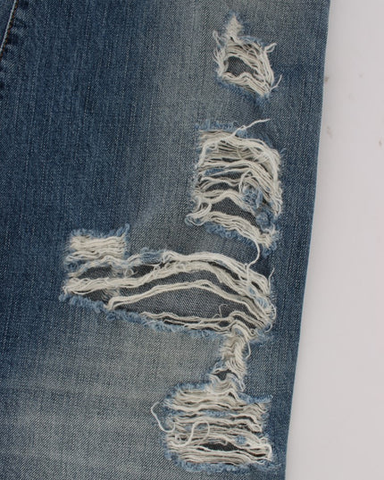 John Galliano Blue Wash Cotton Boyfriend Fit Cropped Jeans