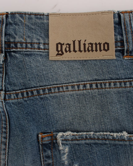 John Galliano Blue Wash Cotton Boyfriend Fit Cropped Jeans