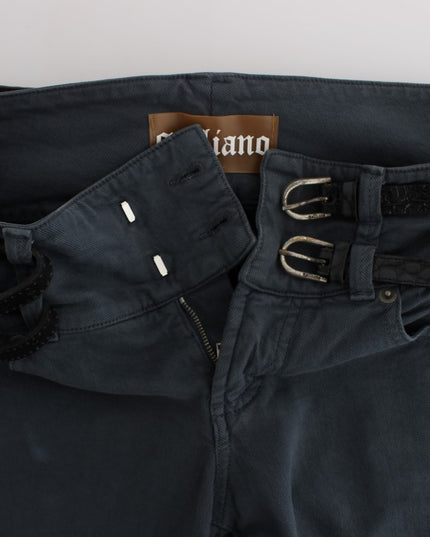 John Galliano Blue Cotton Blend Slim Fit High Waist Jeans