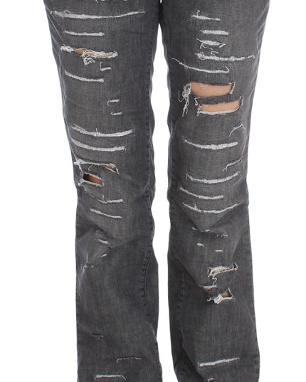 John Galliano Gray Wash Cotton Torn Straight Fit Jeans